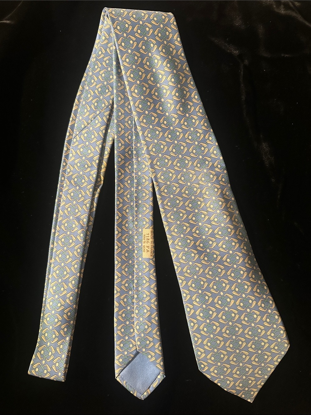 Hermes Light Blue and Yellow Geometric Silk Tie